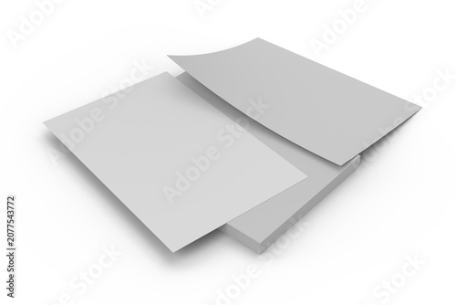 Blank A4 paper flyer mockup on a stacked paper base on background. Realistic stationery template ideas for presentations poster, flyer, brochure, branding showcases, postcard, letter or invitation