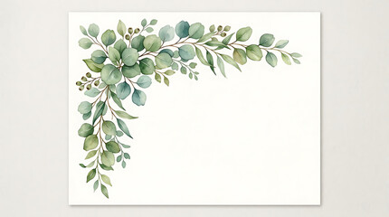 Watercolor Eucalyptus Corner Border Clipart - Elegant Greenery Botanical Stationery Background Card Template