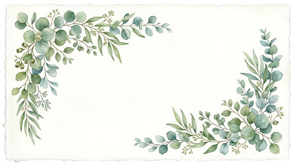 Watercolor Eucalyptus Corner Border Clipart - Elegant Greenery Botanical Stationery Background Card Template