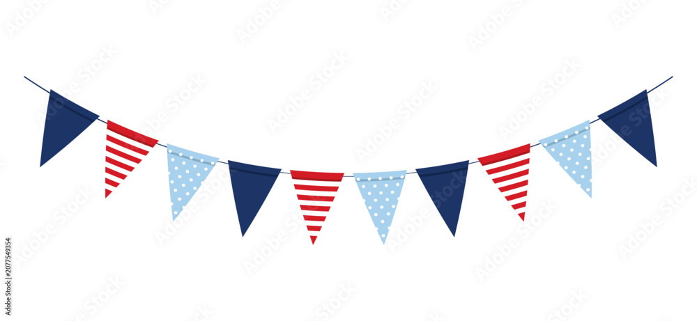 Obraz premium Fourth of July decorative patriotic pennant banner garland illustration