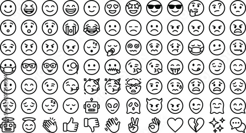 Photos Comprehensive line art vector icon set of emoji emoticons facial expressions fee