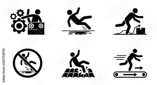 Falling people silhouettes black vector illustration on a white background