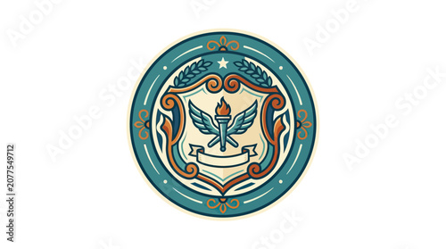 Vintage Crest Badge with Torch and Wings Emblem
