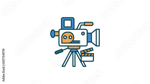 Video Production Camera Icon on Tripod with Clapperboard