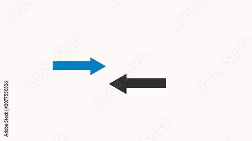Opposing Arrows: Two distinct arrows, one blue pointing right and one black pointing left, are positioned to indicate opposition or direction.