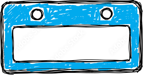 Tableau sur toile Hand-drawn blue name tag sticker, blank rectangular label with scribbled texture