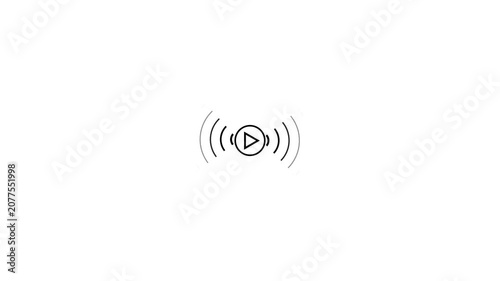 Play button icon with sound waves on white background Keywords: play, button, video, audio, music, sound, media, entertainment, playback, start, go, forward, action, icon, symbol, graphic, design