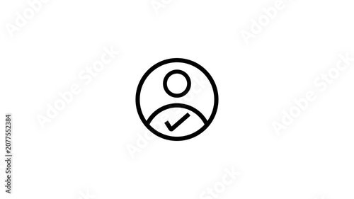 User profile icon with a checkmark inside a circle on a white background Keywords: user, profile, icon, person, avatar, symbol, silhouette, man, woman, account, login, signup, registration