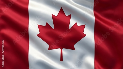 Canadian flag waving in the wind with detailed fabric texture and soft lighting