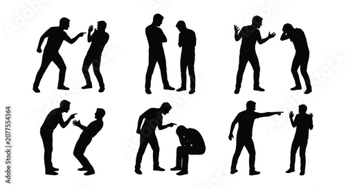 Foto Human silhouettes depicting conflict and distress black vector illustration