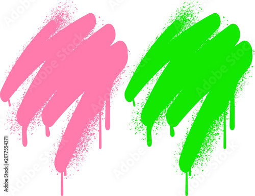 Pink and green spray paint splatter handprints isolated on transparent background