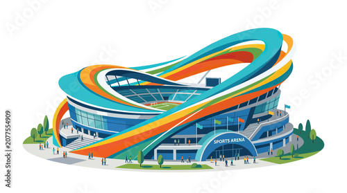 Εκτύπωση καμβά Modern Sports Arena with Colorful Ribbon Design, Vector Illustration
