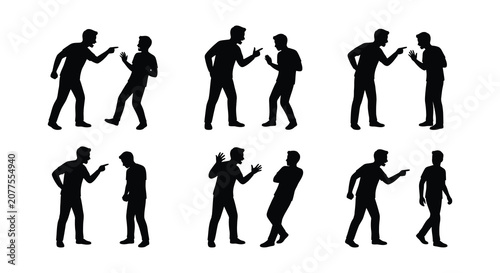 Bild auf Leinwand Human silhouettes depicting conflict and distress black vector illustration