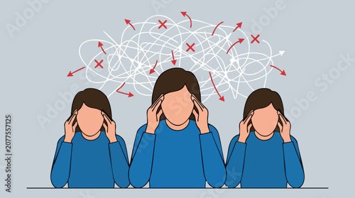 Φωτογραφία Women experiencing mental confusion, stress, and tangled thoughts