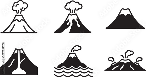 Bilde på lerret Six different types of erupting and dormant volcano illustrations Vector