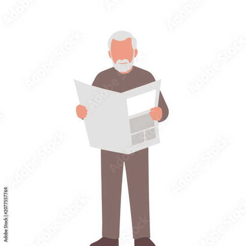 Senior Man Reading Newspaper Vector Illustration, Isolated Transparent Background for News Media and Journalism Design