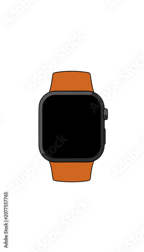 Smartwatch with Orange Leather Strap Vector Icon, Isolated Transparent Background for App and Web UI Design