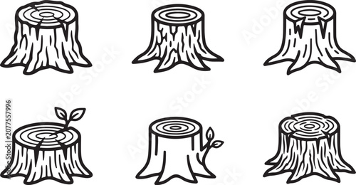 Foto Six different tree stumps with and without sprouts illustration Vector