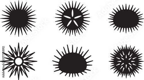 Schilderij op canvas Black and white spiky circular icons set with different designs Vector