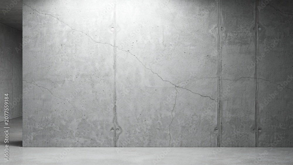 Fototapeta premium Textured concrete wall with cracks and smooth floor in minimalist interior full hd 4k stock image download
