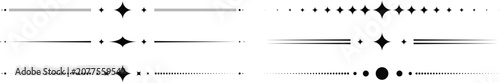 Minimalist horizontal speed line divider set with starburst accents and motion streaks for modern graphic design, branding, and comic style layouts. Clean vector illustration. Perfect for banners.