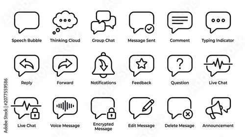 Cuadro en lienzo Minimalistic outline vector chat icon set for user interface design, messaging apps, and social media communication needs