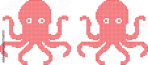 Canvastavla Red octopus icon composed of hearts and squares.