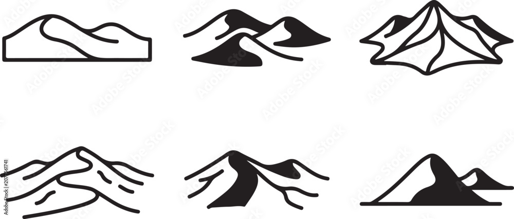 Fototapeta premium Minimalist mountain silhouette illustrations in black and white Vector