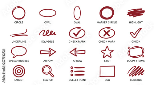 Canvastavla Set of doodle arrows and frames for hand drawn annotations on digital documents collection vector icons with circles boxes and speech bubbles for creative design