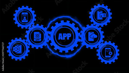 Фотография Mobile application development concept with a central gear labeled app surrounde