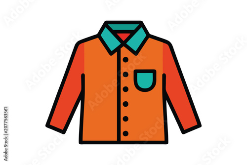 Orange Shirt Icon with Teal Collar and Pocket Flat Vector