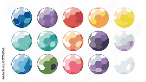 Colorful Faceted Spheres in Gradient Palette for Graphic Design
