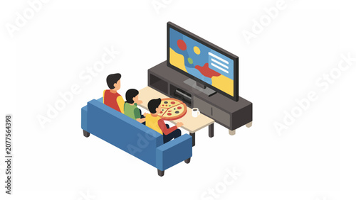 Family Watching Television and Playing Video Games in Living Room