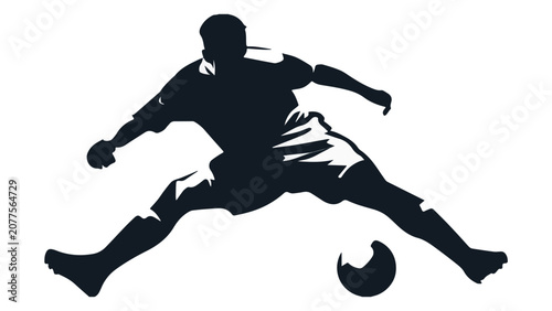 Silhouette of a Male Soccer Player Kicking Ball in Action