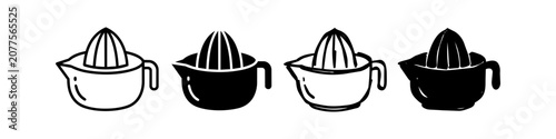 Fotografie Set of hand-drawn manual citrus juicer icons in outline and silhouette styles