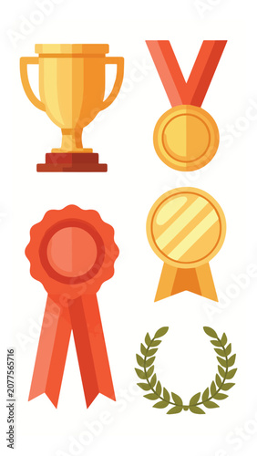 Medals and Trophy Award Icons for Achievement and Recognition