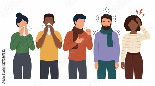 Tableau sur toile Group of diverse people suffering from common cold or flu symptoms