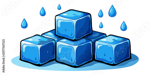 Obraz na plátne Stack of melting ice cubes with water drops, vector illustration