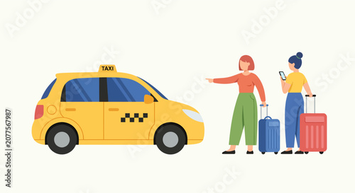 Konstfotografi Cartoon taxi vector illustration set of yellow transport vehicles isolated on wh