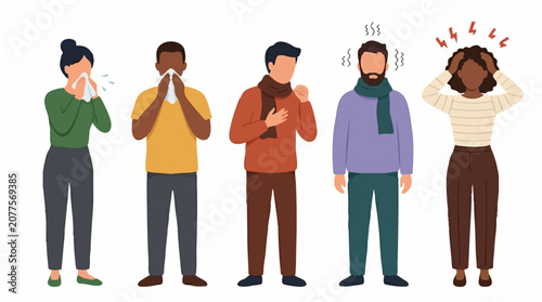 Obraz na płótnie Group of diverse people suffering from cold, flu, and allergy symptoms
