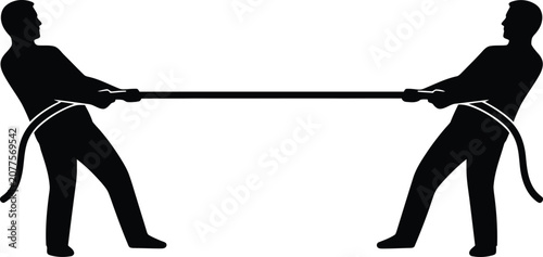 Fotografie Black silhouette of two men playing tug of war game