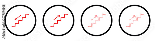 Red upstairs and downstairs staircase directional icon set in circular frame vector