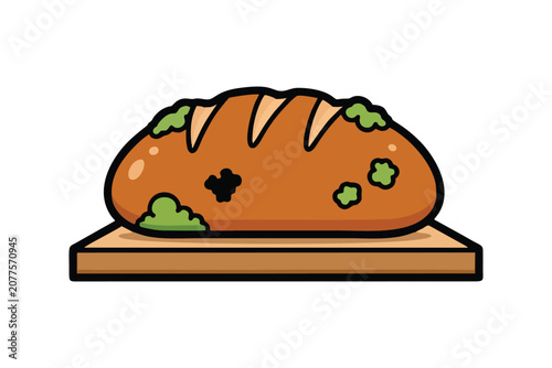 Quadro su tela Moldy Bread Illustration on Wooden Cutting Board