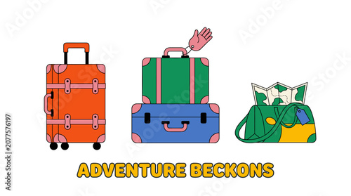 Tableau sur toile Adventure beckons travel luggage