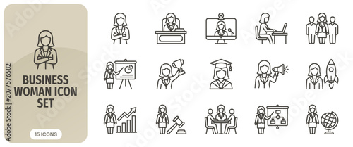 Konstfotografi Business woman icon set, professional female characters in various situations, c