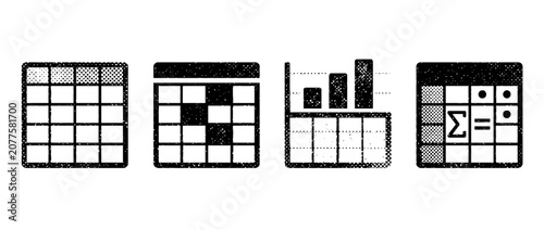 A collection of halftone tables and graphs designed for effective data presentation, suitable for use in reports, presentations, and other visual documentation.