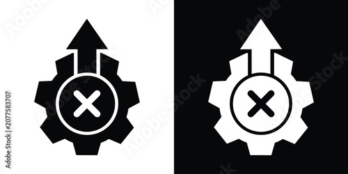 Photos Minimalist design featuring a cogwheel with an upward arrow and a cross error symbol inside