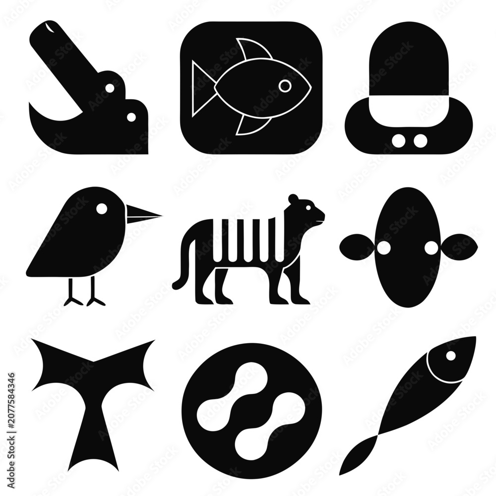 Fototapeta premium Set of black animal icons and shapes for graphic design