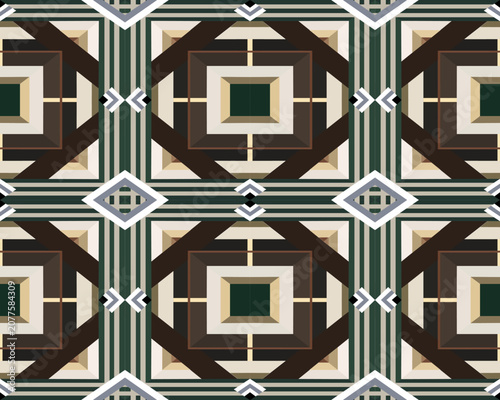 The overall aesthetic is clean, architectural, and highly decorative, making it suitable for textiles, wallpapers, or luxury tile designs.