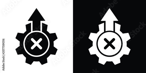 Photos Minimalist design featuring a cogwheel with an upward arrow and a cross error symbol inside